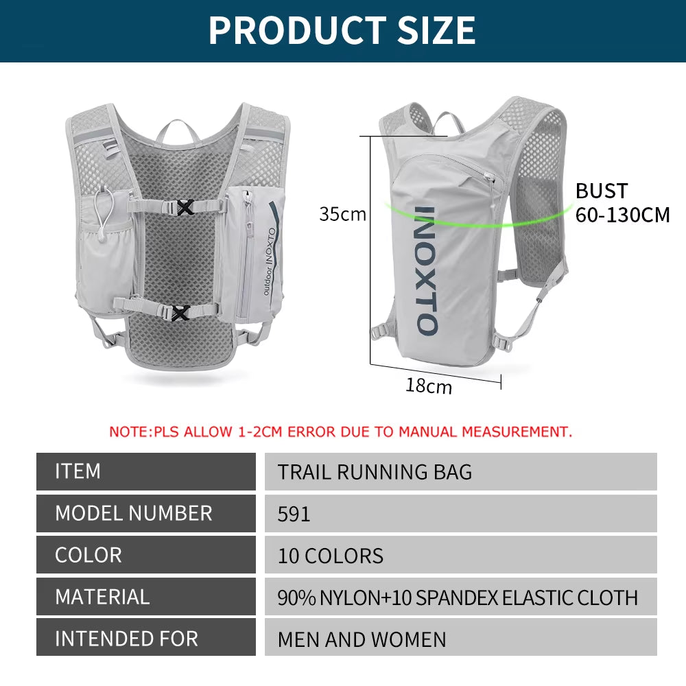 INOXTO Waterproof Running Backpack 5L Ultra-Light Hydration Vest Mountain Bike Leather Bag Breathable Gym Bag 1.5L Water Bag