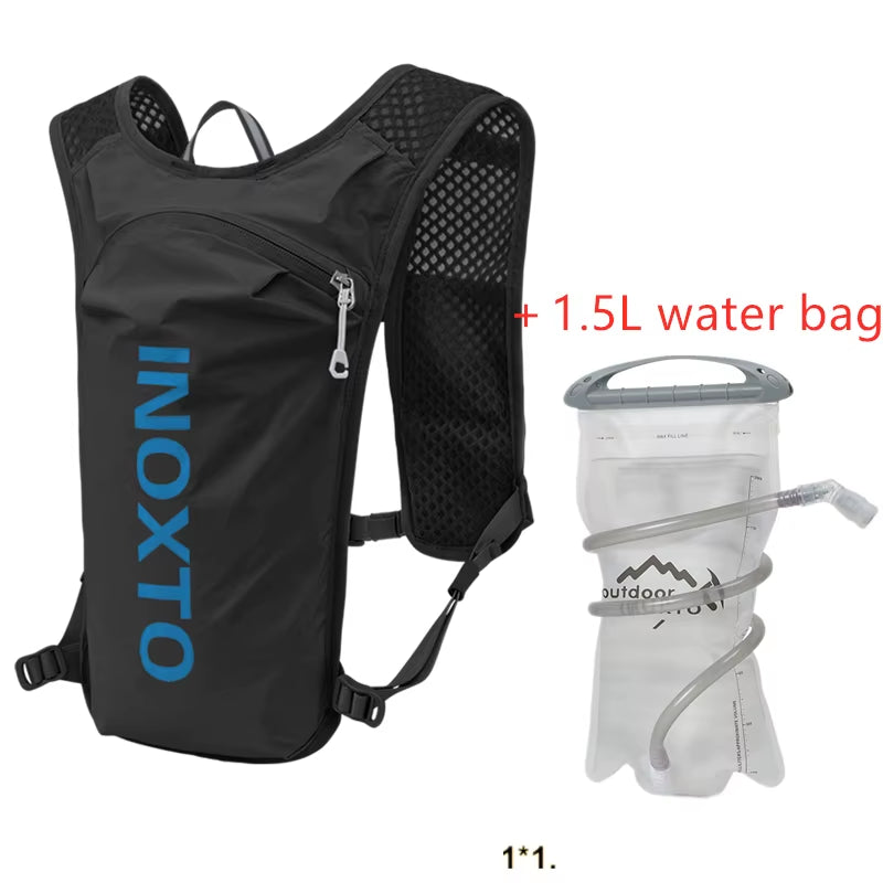 INOXTO Waterproof Running Backpack 5L Ultra-Light Hydration Vest Mountain Bike Leather Bag Breathable Gym Bag 1.5L Water Bag