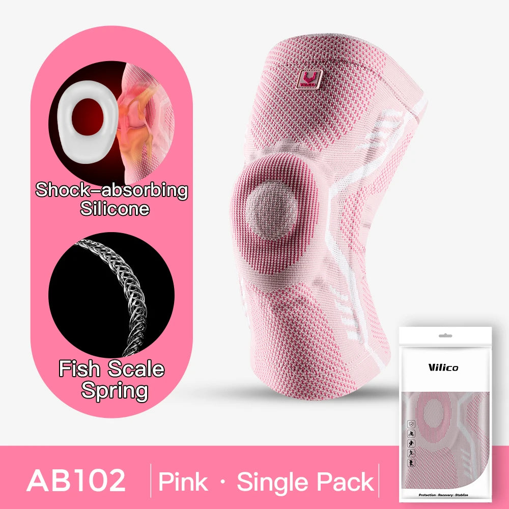 1 Piece Knee Brace Silicone Pads Spring Support High Elastic Breathable Knee Sleeves Protect Meniscus Basketball Sports Guard
