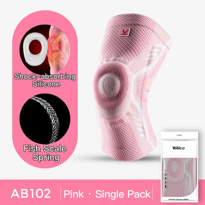 1 Piece Knee Brace Silicone Pads Spring Support High Elastic Breathable Knee Sleeves Protect Meniscus Basketball Sports Guard
