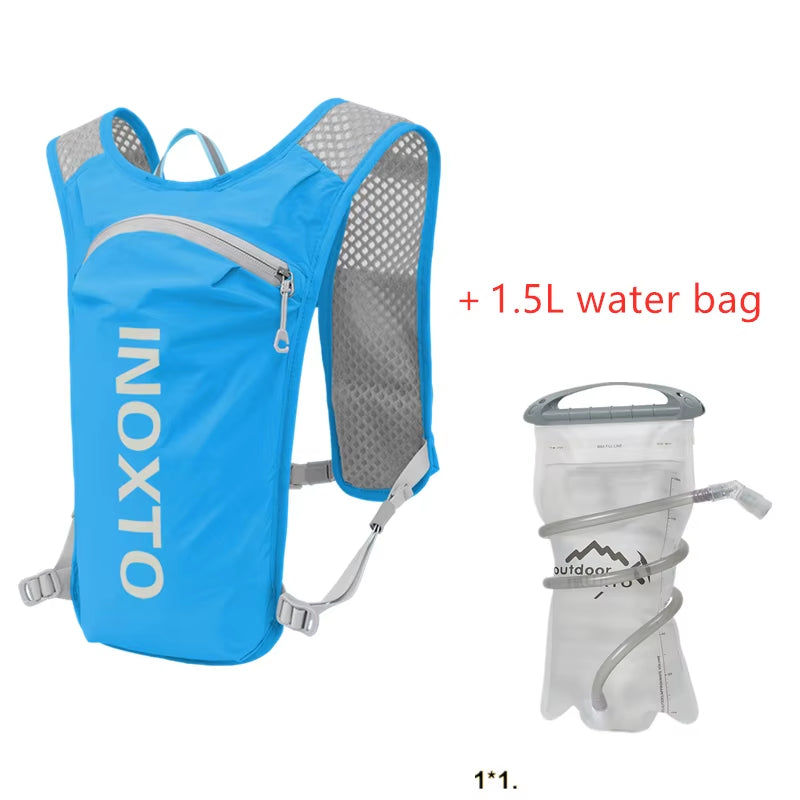 INOXTO Waterproof Running Backpack 5L Ultra-Light Hydration Vest Mountain Bike Leather Bag Breathable Gym Bag 1.5L Water Bag