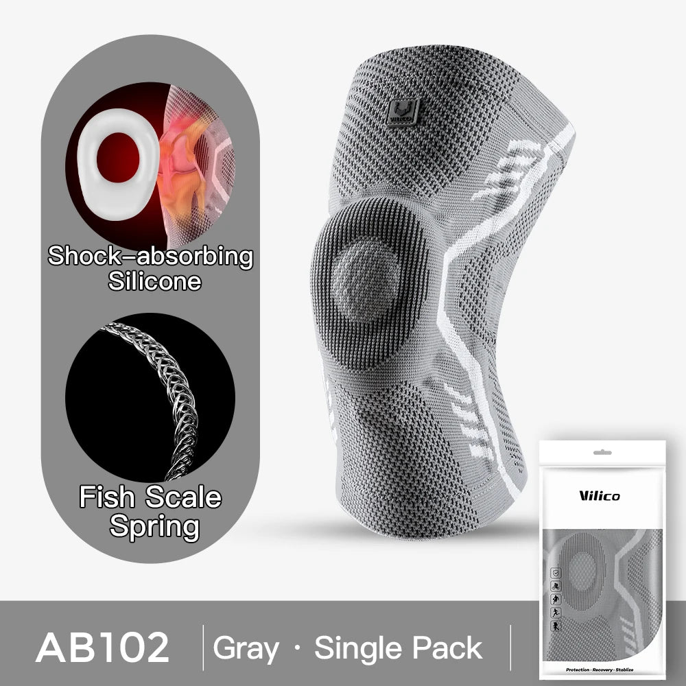1 Piece Knee Brace Silicone Pads Spring Support High Elastic Breathable Knee Sleeves Protect Meniscus Basketball Sports Guard