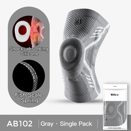 1 Piece Knee Brace Silicone Pads Spring Support High Elastic Breathable Knee Sleeves Protect Meniscus Basketball Sports Guard