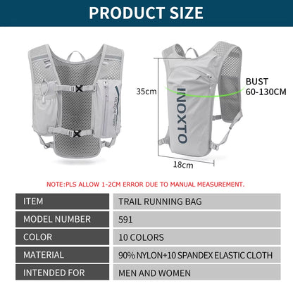 INOXTO Waterproof Running Backpack 5L Ultra-Light Hydration Vest Mountain Bike Leather Bag Breathable Gym Bag 1.5L Water Bag