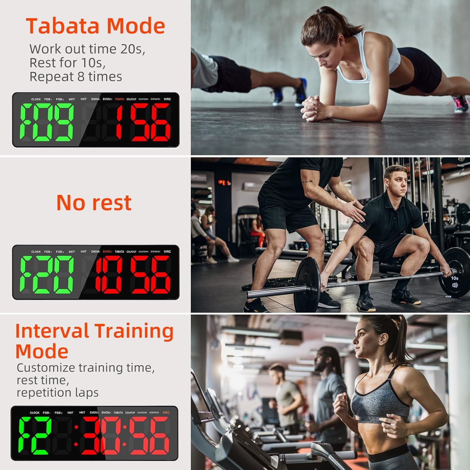 Gym Timer Clock with Remote,16.5" LED Workout Colck Count Down/Up Clock for Home Fitness, 12/24H Digital Wall Clock, Portable Home Gym Accessories