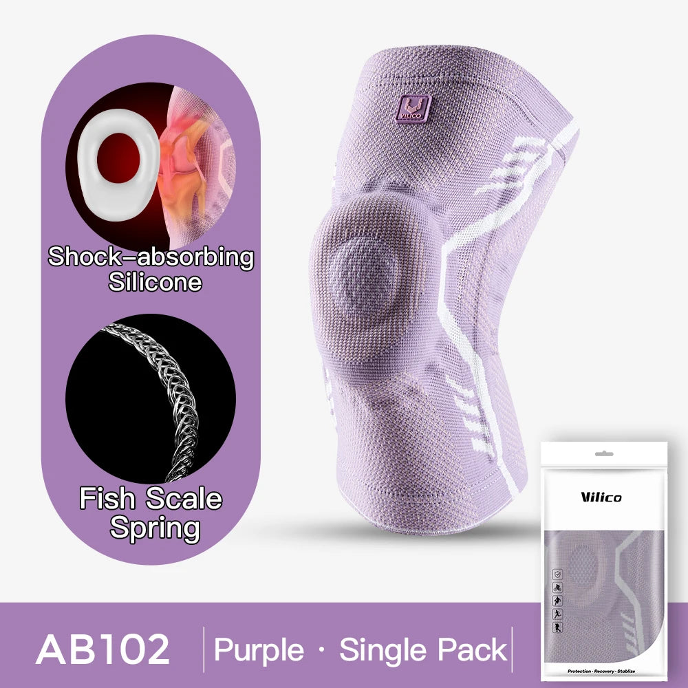 1 Piece Knee Brace Silicone Pads Spring Support High Elastic Breathable Knee Sleeves Protect Meniscus Basketball Sports Guard