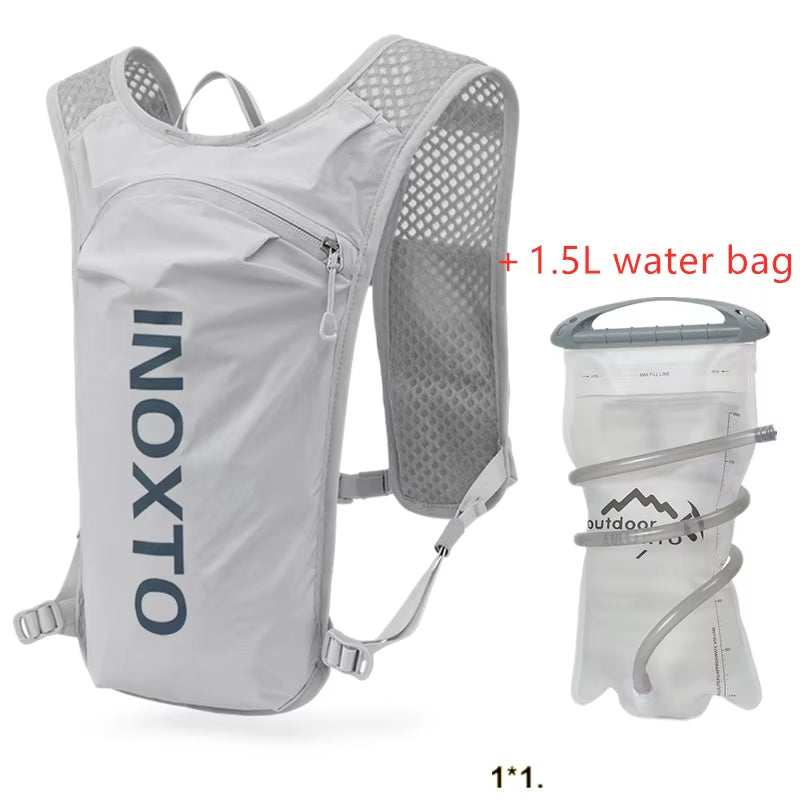 INOXTO Waterproof Running Backpack 5L Ultra-Light Hydration Vest Mountain Bike Leather Bag Breathable Gym Bag 1.5L Water Bag