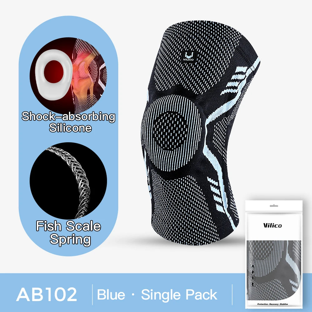 1 Piece Knee Brace Silicone Pads Spring Support High Elastic Breathable Knee Sleeves Protect Meniscus Basketball Sports Guard