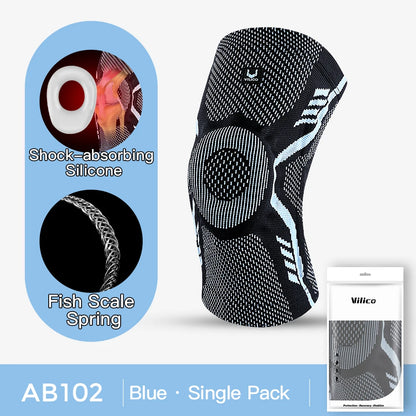 1 Piece Knee Brace Silicone Pads Spring Support High Elastic Breathable Knee Sleeves Protect Meniscus Basketball Sports Guard