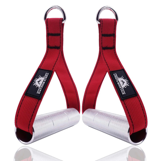 1Pair Metal Gym Handles Resistance Bands Exercise Cable Machine Home Fitness Equipment Double Webbing Non-Slip Grip