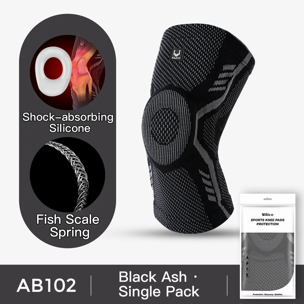 1 Piece Knee Brace Silicone Pads Spring Support High Elastic Breathable Knee Sleeves Protect Meniscus Basketball Sports Guard