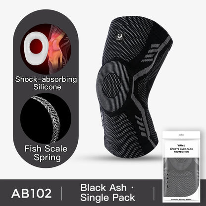 1 Piece Knee Brace Silicone Pads Spring Support High Elastic Breathable Knee Sleeves Protect Meniscus Basketball Sports Guard